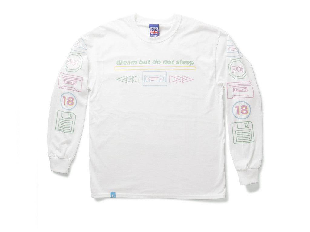 White Long Sleeved T-shirt With 80's VHS Design.