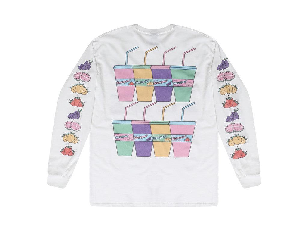 White Long Sleeved T-shirt With Printed Sluurpee Design - Dreambutdonotsleep