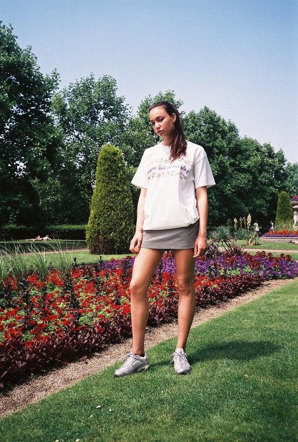 White Short Sleeved T-shirt With 80's Geometric Design.