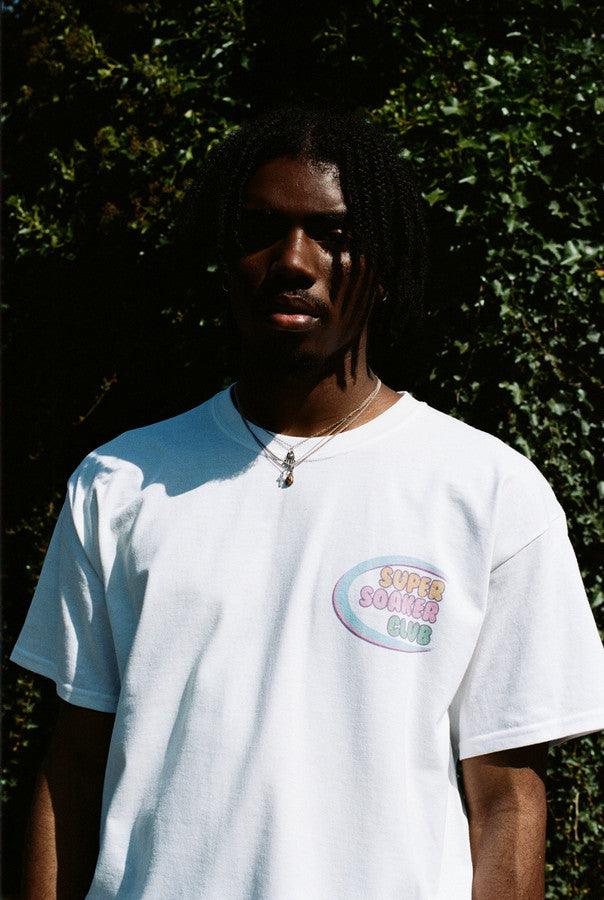 White Short Sleeved T-shirt With Super Soaker Print - Dreambutdonotsleep