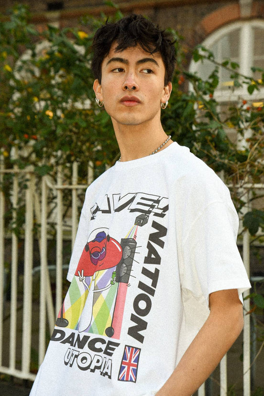 Hoodie in White with Mushroom Rave Nation Print