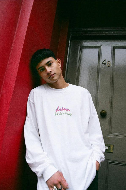 90s Logo Design On White Long Sleeved T-shirt
