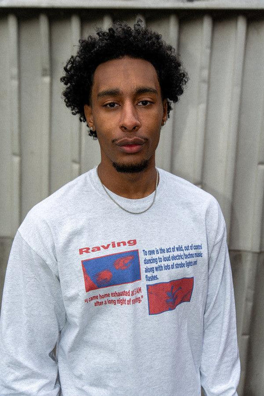 Long Sleeved Ash Grey T-Shirt With Raving Definition Print