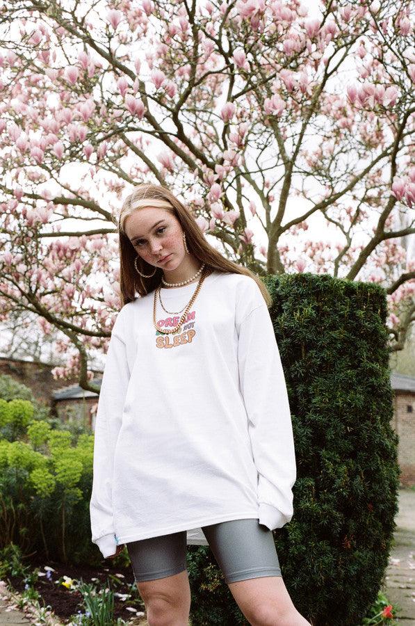Hoodie in White with Blueberry Bubble Logo Print