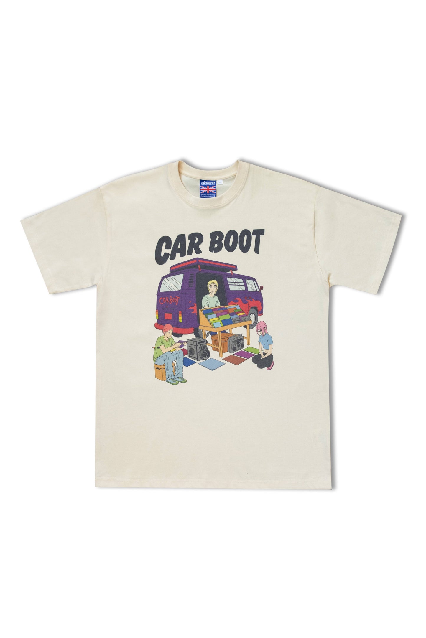 Premium Short Sleeved T-Shirt in Cream with Car Boot Market Print