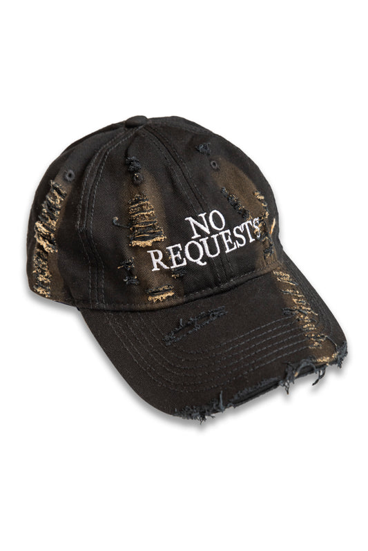 Distressed Cap with "No Requests" Embroidery - Black/Brown