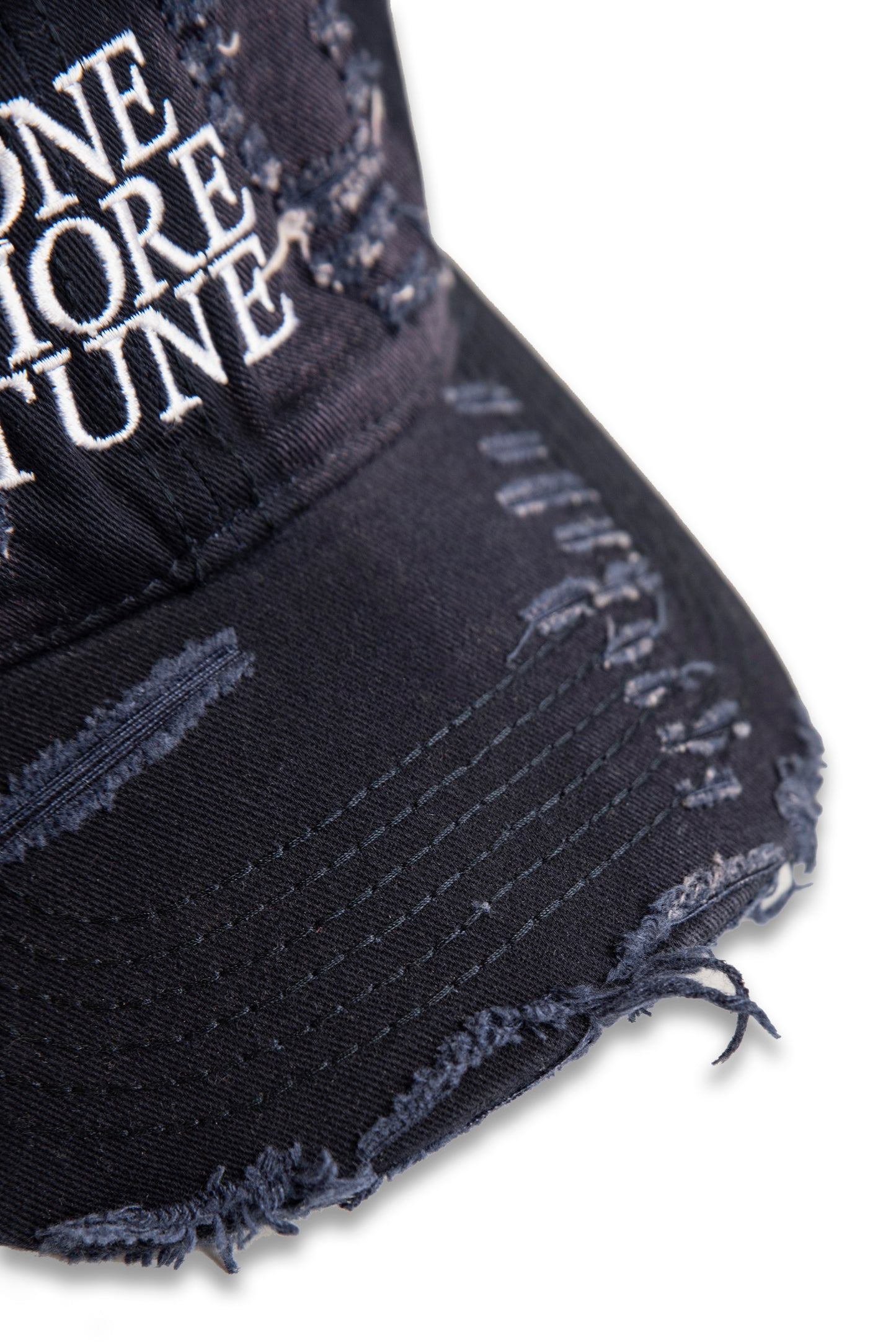 Distressed Cap with One More Tune Embroidery in Navy