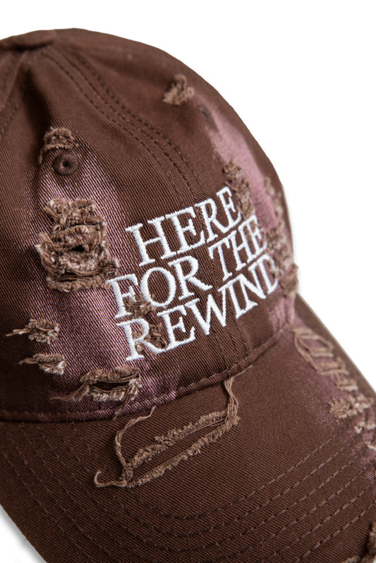 Distressed Cap with Here For The Rewind Embroidery