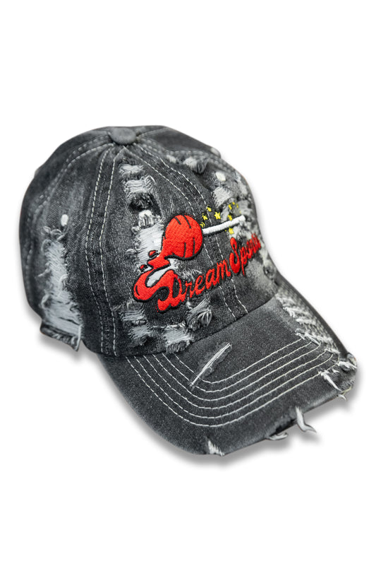 Cap In Black Y2K Distressed Denim Lollipop Embroidery