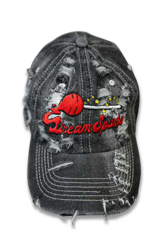 Cap In Black Y2K Distressed Denim Lollipop Embroidery