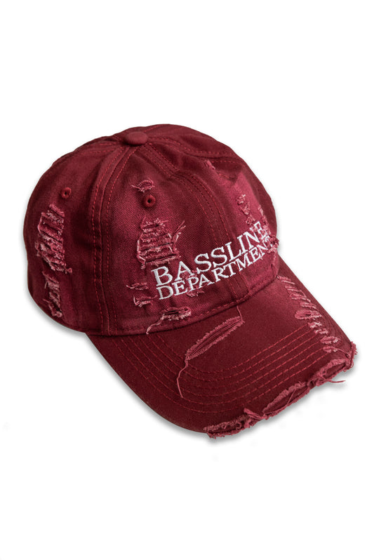 Distressed Cap with "Bassline Department" Embroidery - Red/Burgundy