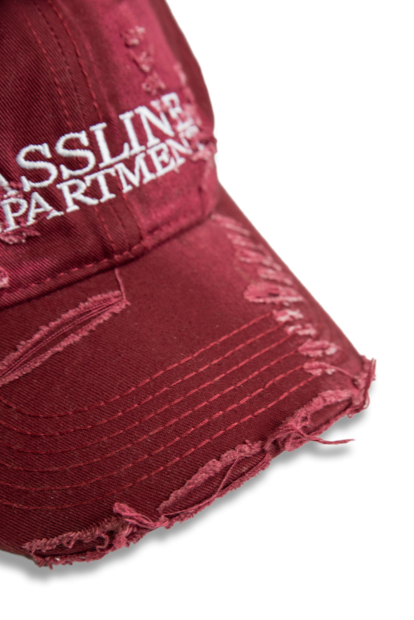 Distressed Cap with "Bassline Department" Embroidery - Red/Burgundy