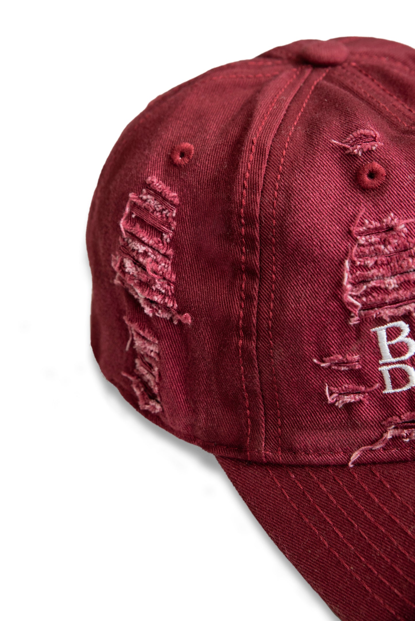 Distressed Cap with "Bassline Department" Embroidery - Red/Burgundy