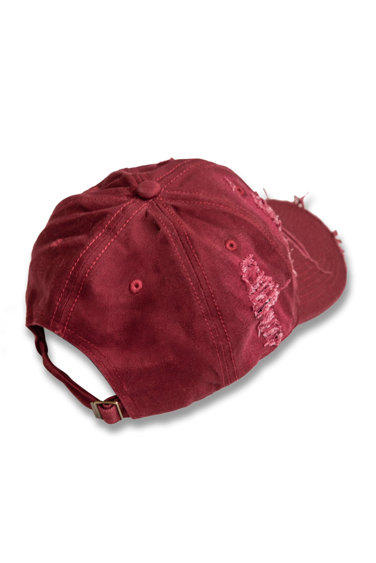 Distressed Cap with "Bassline Department" Embroidery - Red/Burgundy