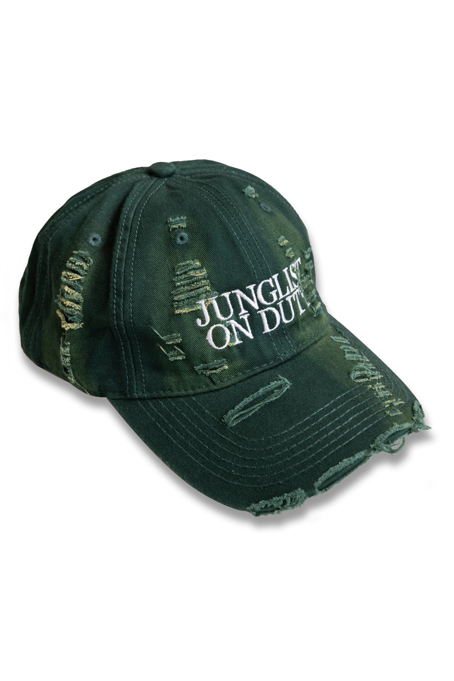 Distressed Cap with "Junglist On Duty" Embroidery - Green