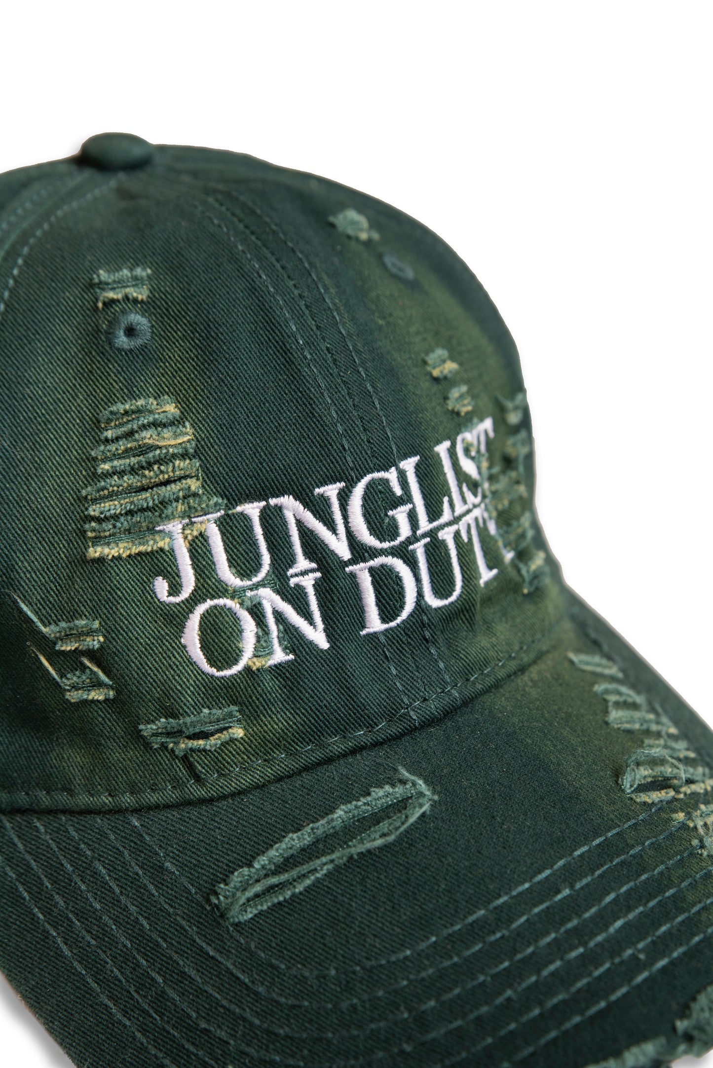 Distressed Cap with "Junglist On Duty" Embroidery - Green