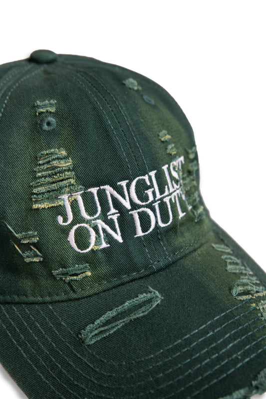 Distressed Cap with "Junglist On Duty" Embroidery - Green