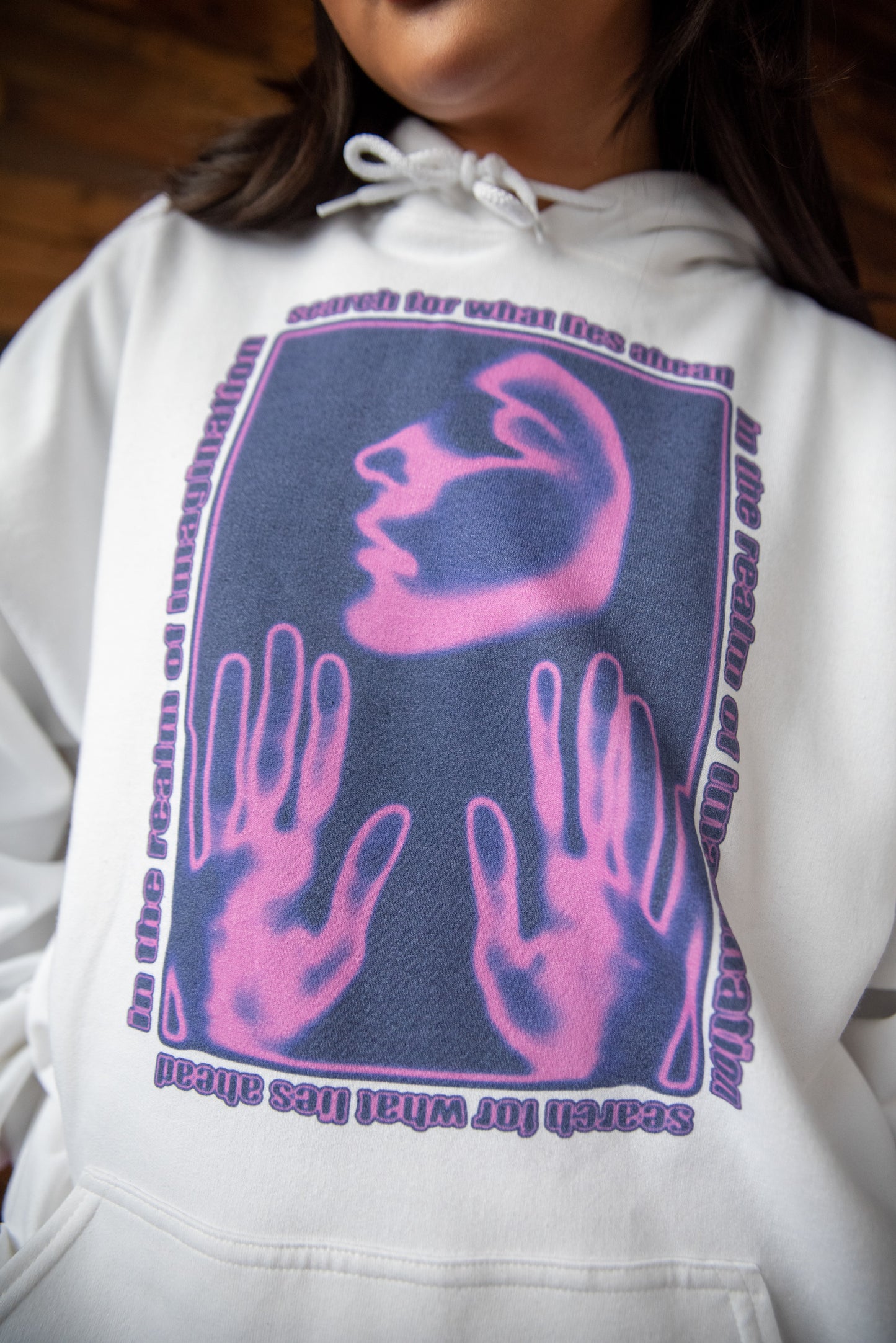 Hoodie in White With The Realm of Imagination Print