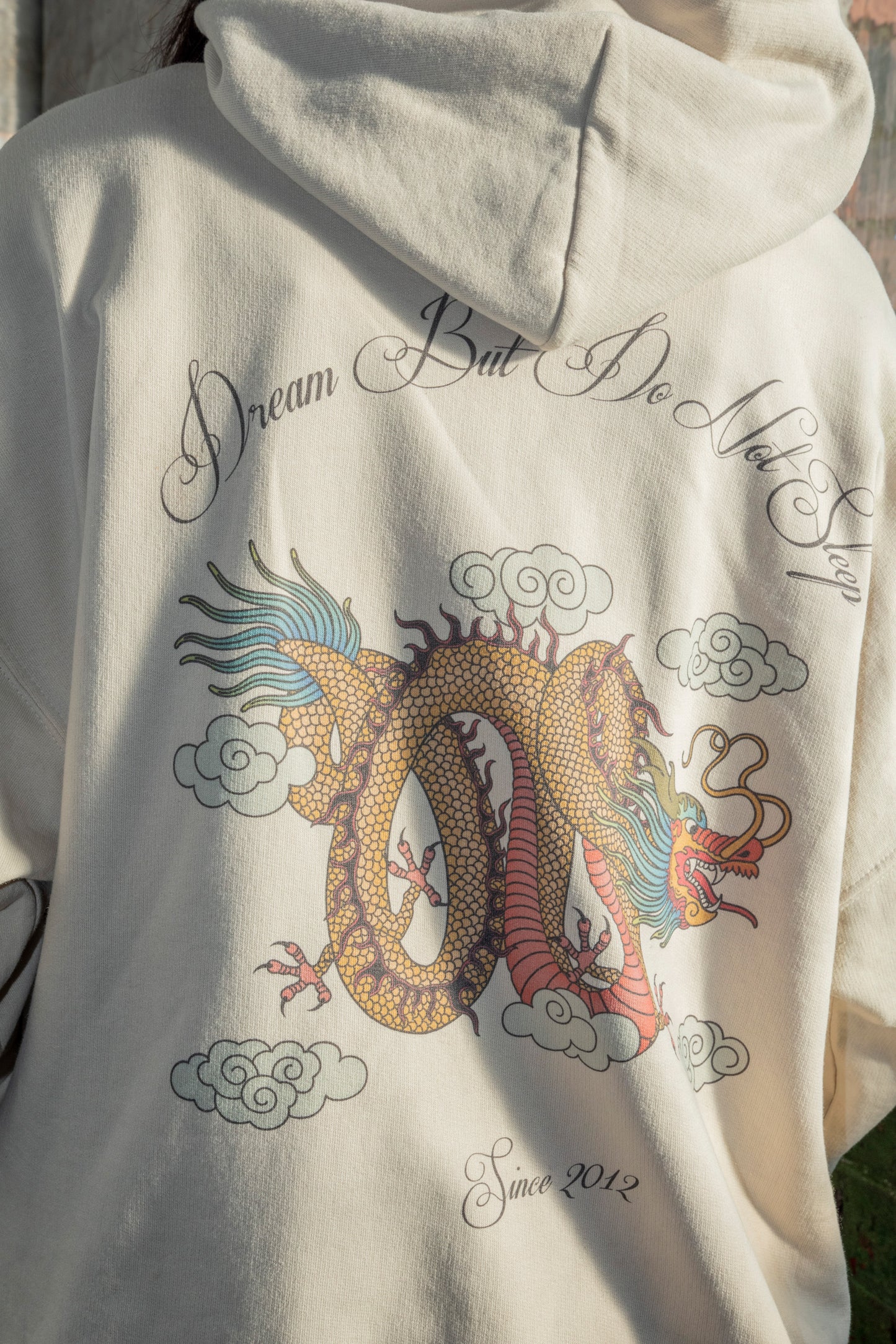 Hoodie in Sand With Chinese Dragon Print