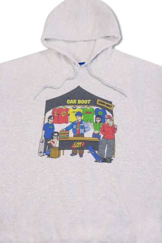 Hoodie in Ash Grey with Car Boot Market Stall Print