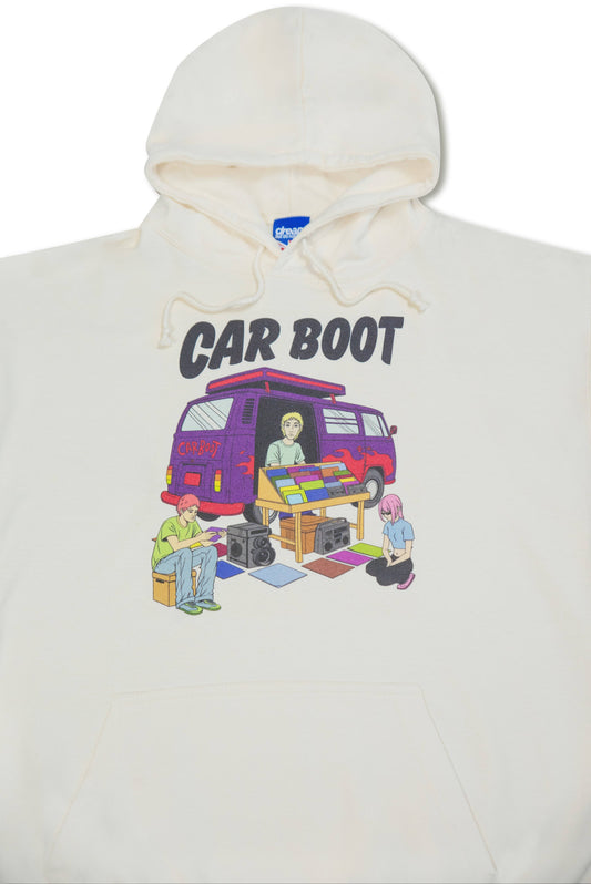 Hoodie in Vanilla Cream with Car Boot Campervan Print