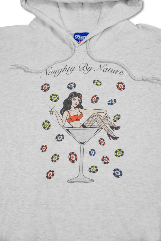 Hoodie in Ash Grey with Naughty By Nature Print