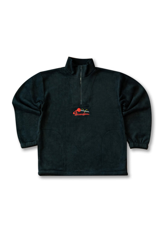 1/4 Zip Fleece in Black with Lollipop Embroidery
