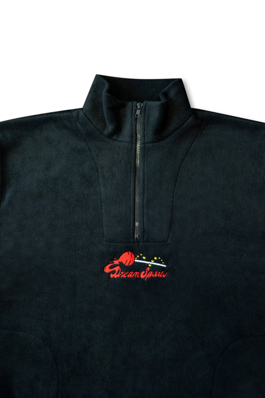 1/4 Zip Fleece in Black with Lollipop Embroidery