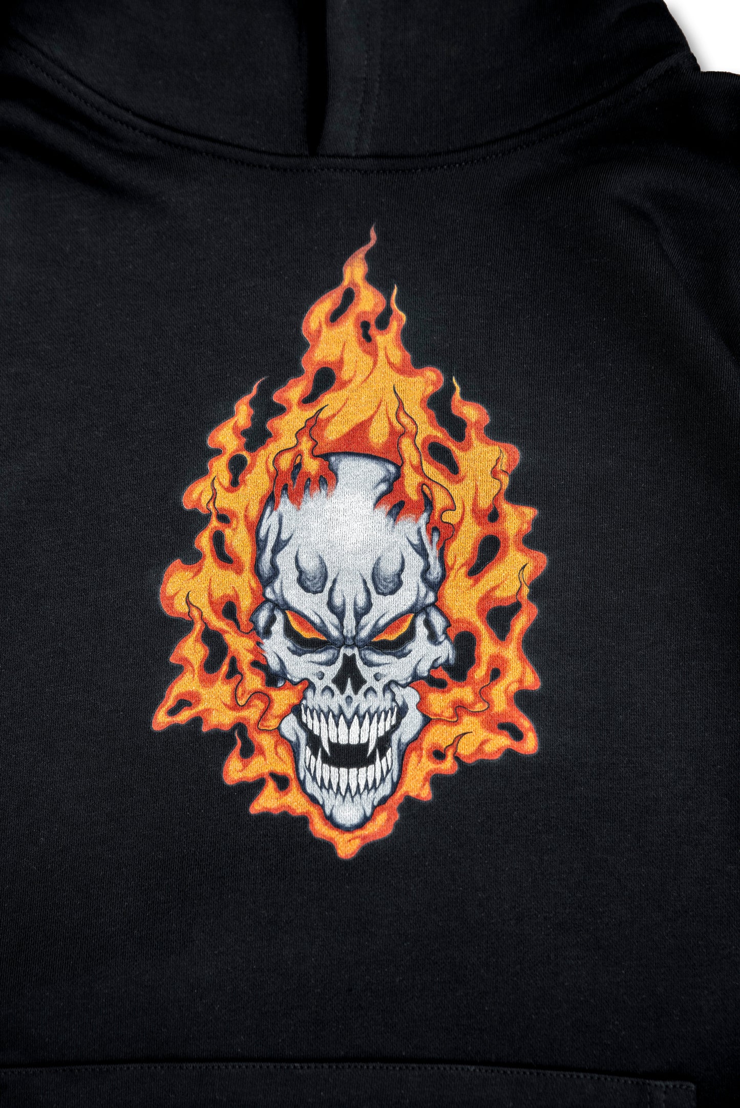 440gsm Heavyweight Black Hoodie with Fire Skull Print