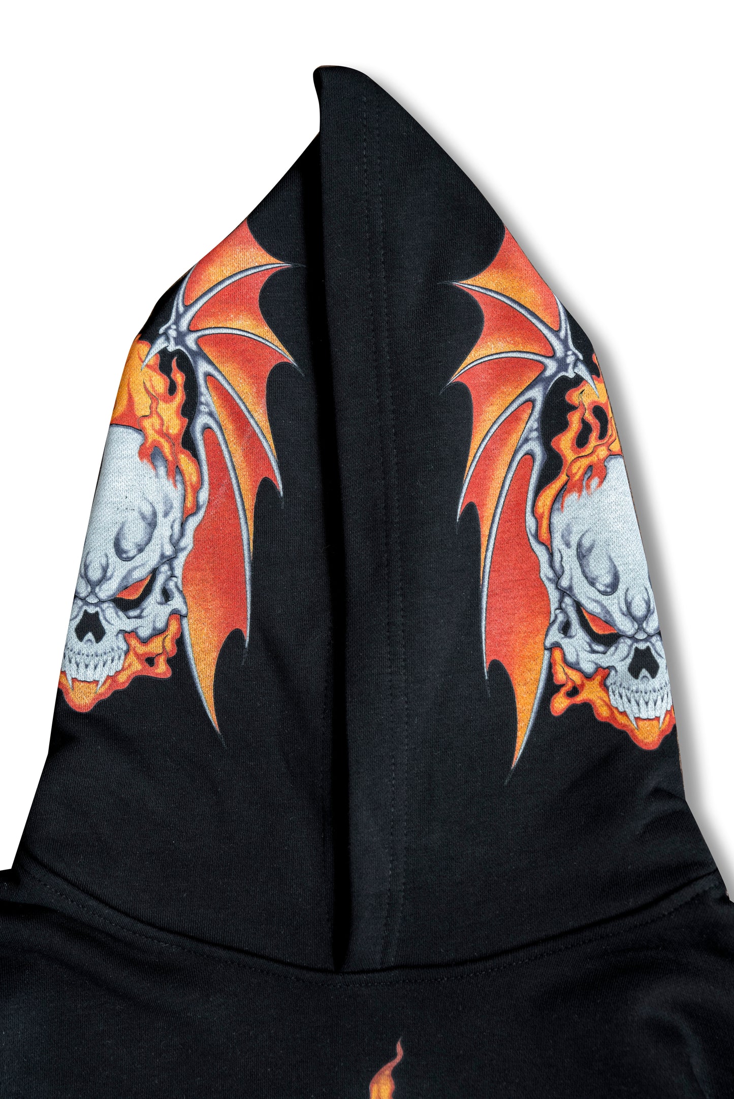 440gsm Heavyweight Black Hoodie with Fire Skull Print