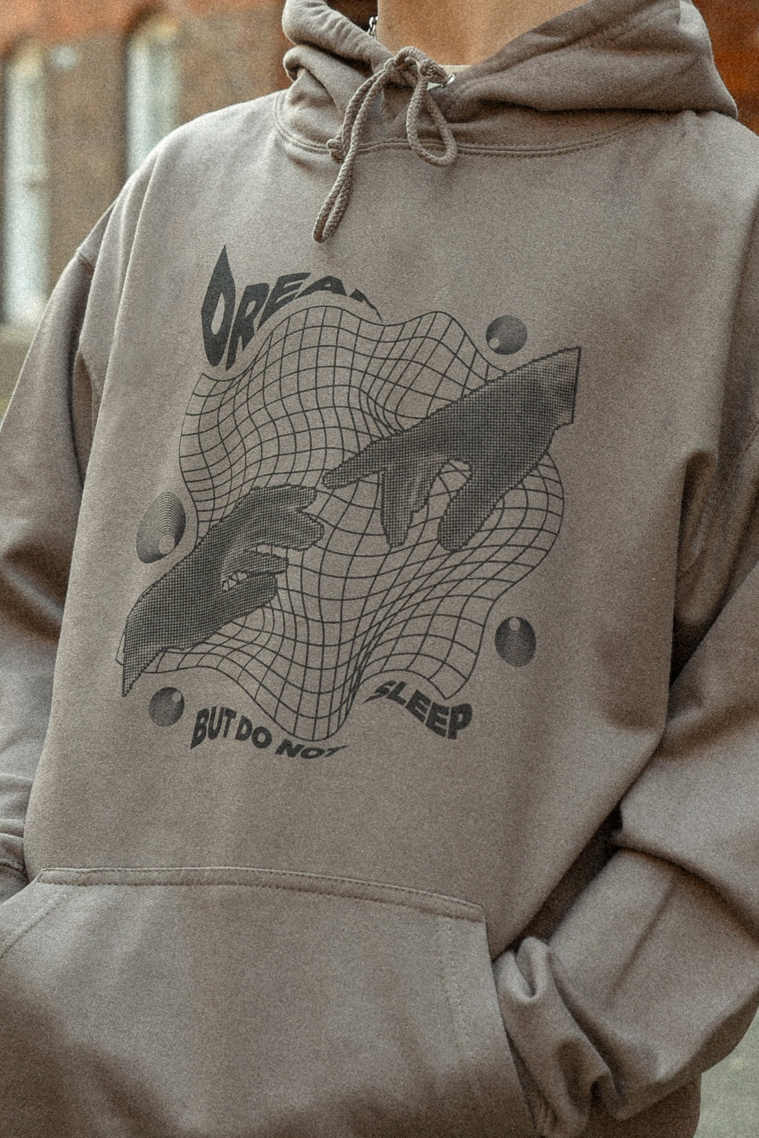 Hoodie in Mocha with Sci Fi Rave Hands Print