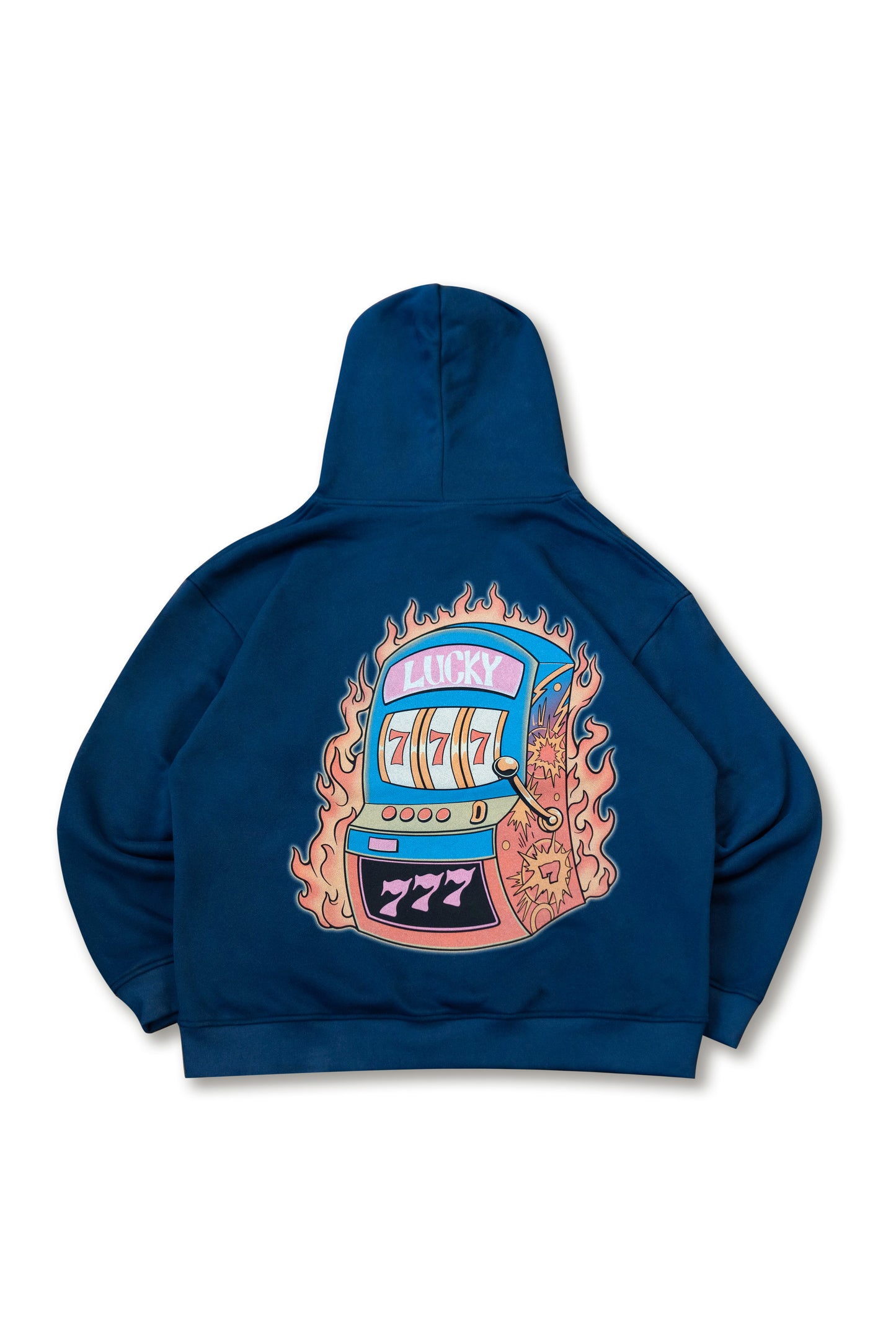 440gsm Navy Hoodie with Lucky 7s Casino Slots Print