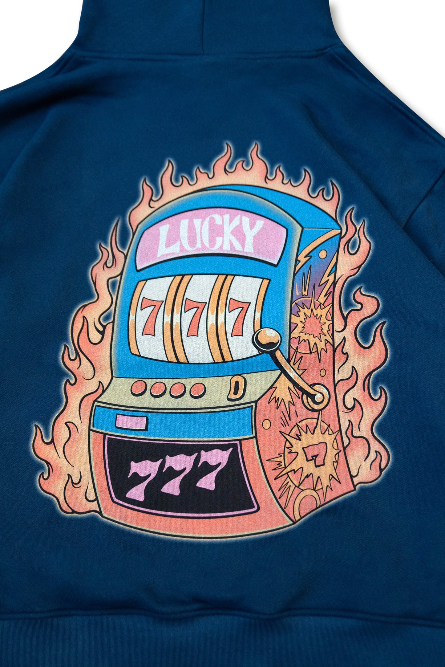 440gsm Navy Hoodie with Lucky 7s Casino Slots Print