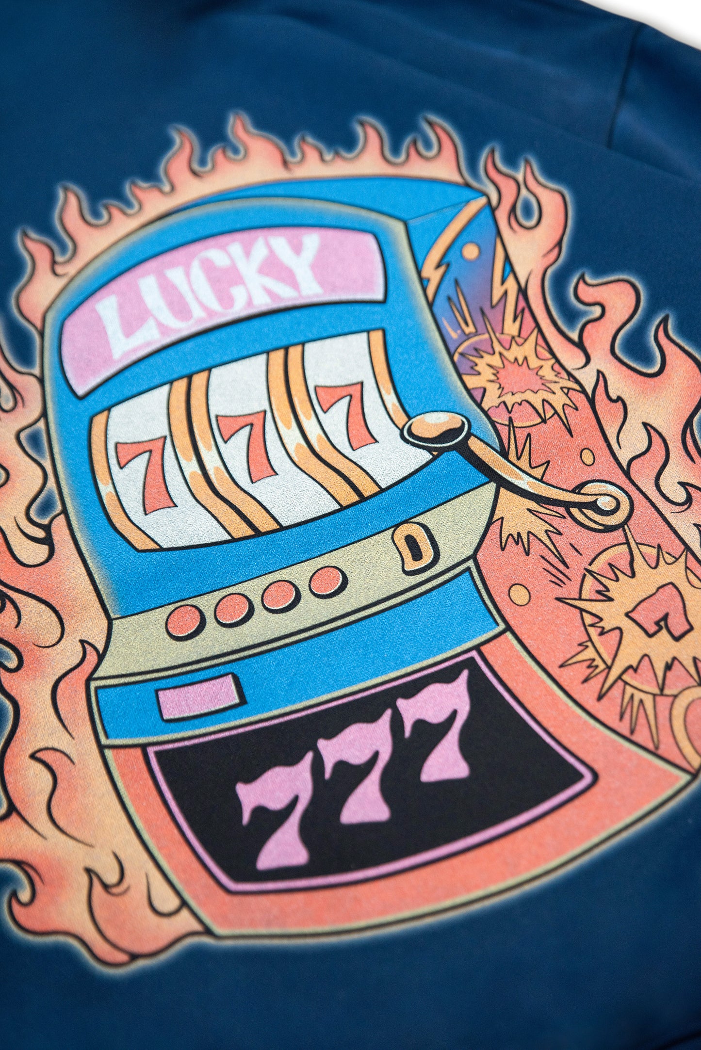 440gsm Navy Hoodie with Lucky 7s Casino Slots Print