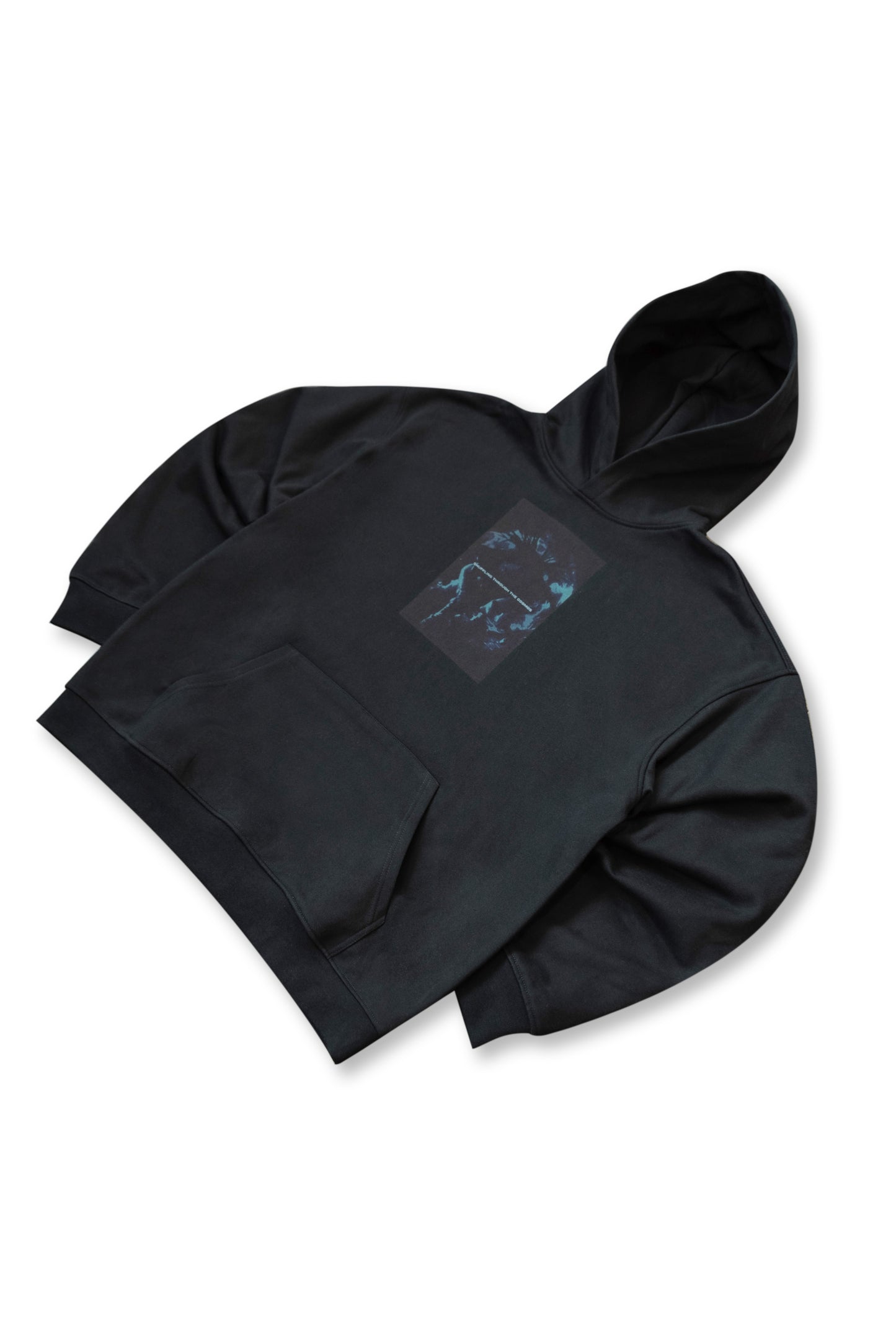 Premium Hoodie in Black Shuffling Through The Cosmos