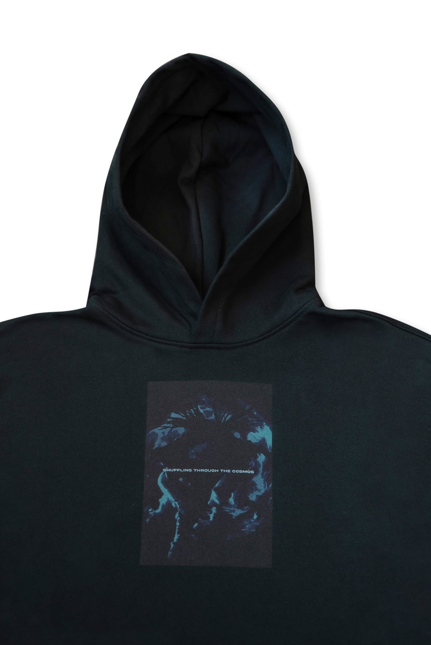 Premium Hoodie in Black Shuffling Through The Cosmos