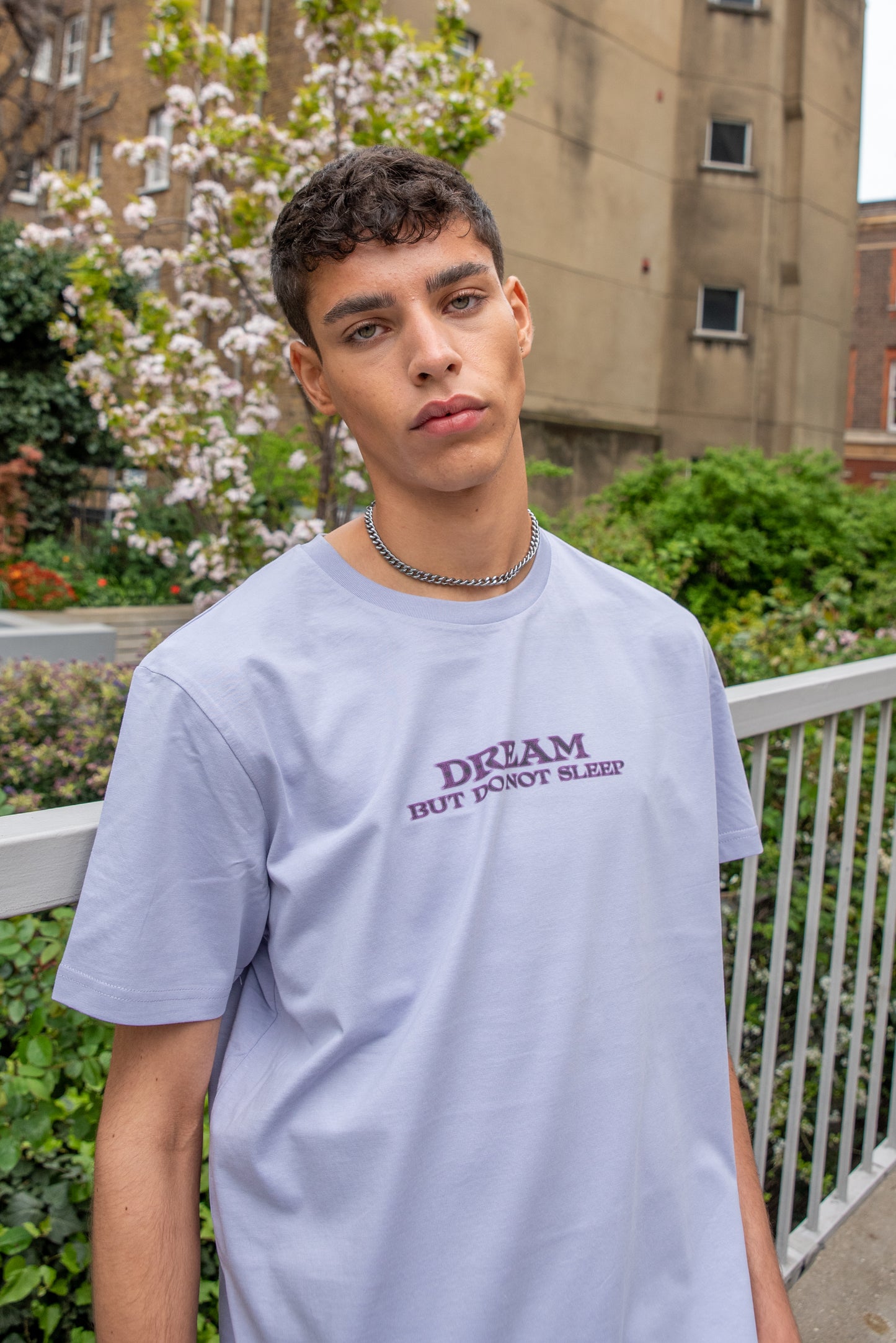 Short Sleeved T-shirt in Lilac With DBDNS Futuristic Logo Print