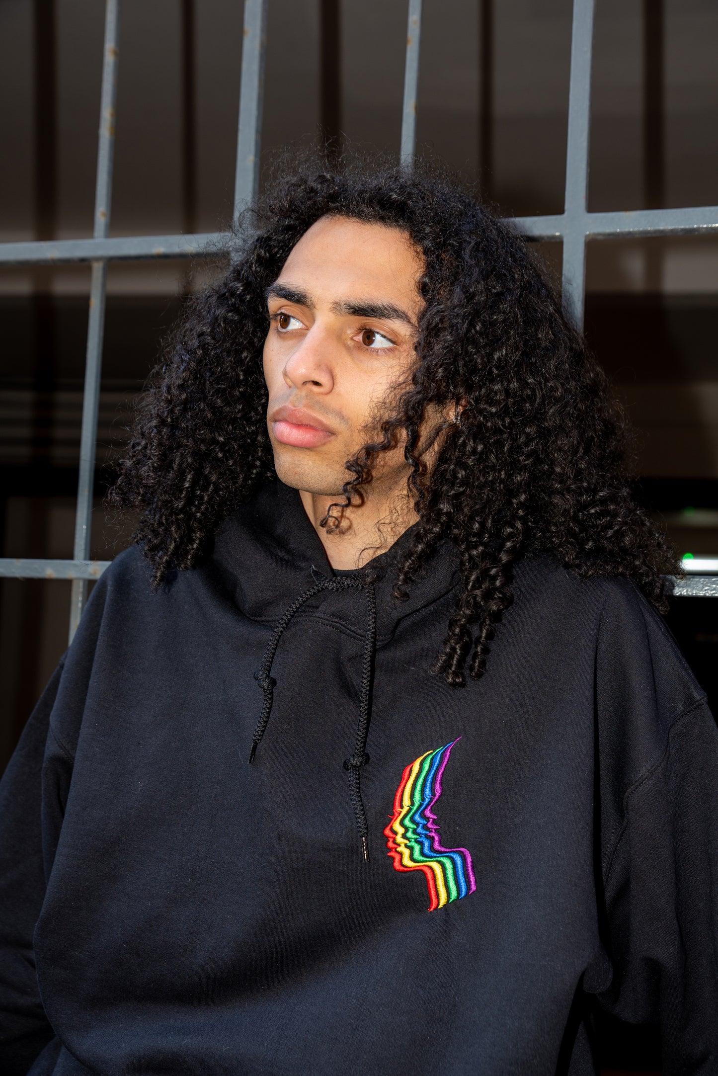 Hoodie in Black with Rainbow Futuristic Embroidery