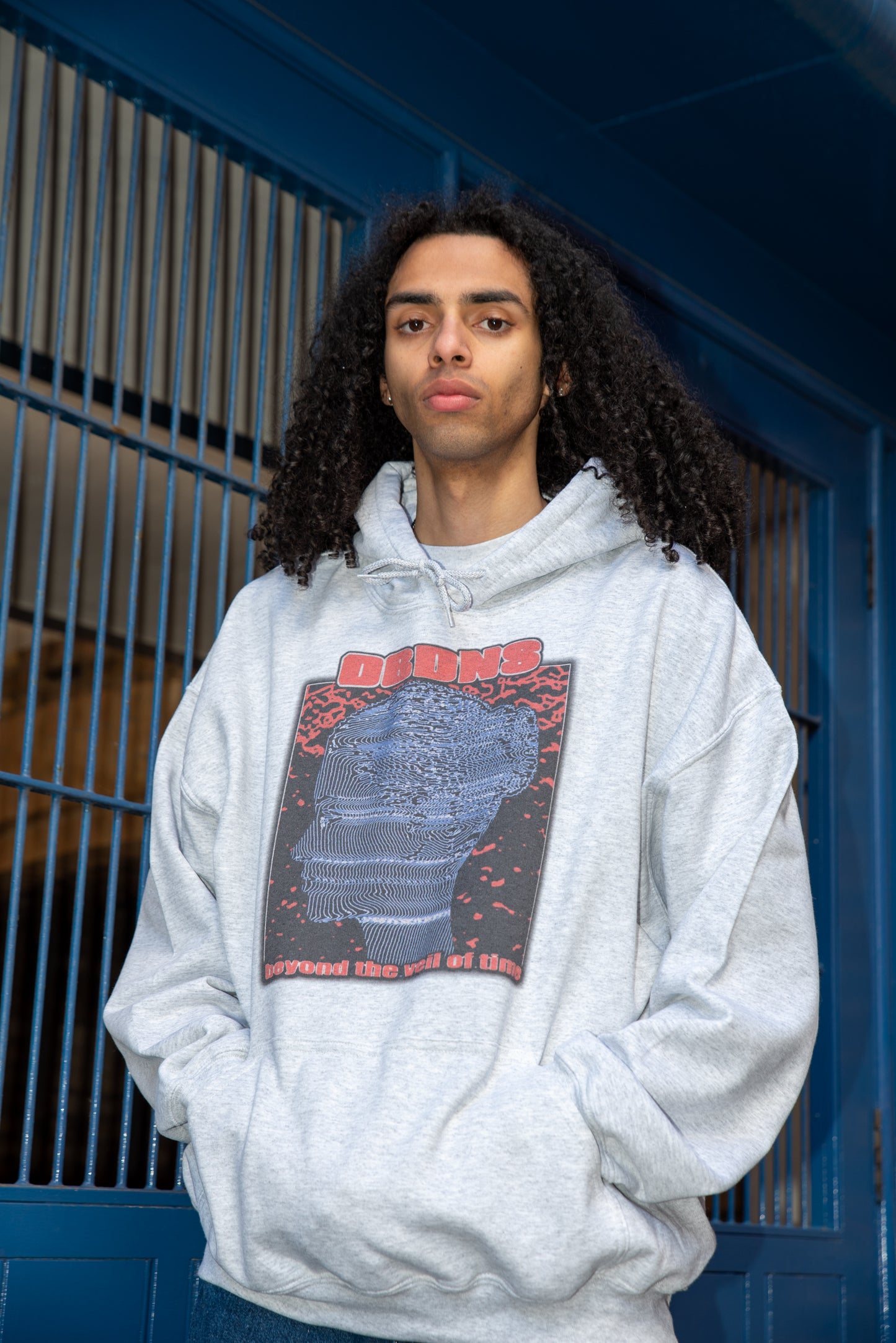 Hoodie in Heather Grey With Beyond The Veil Of Time Silhouette Print