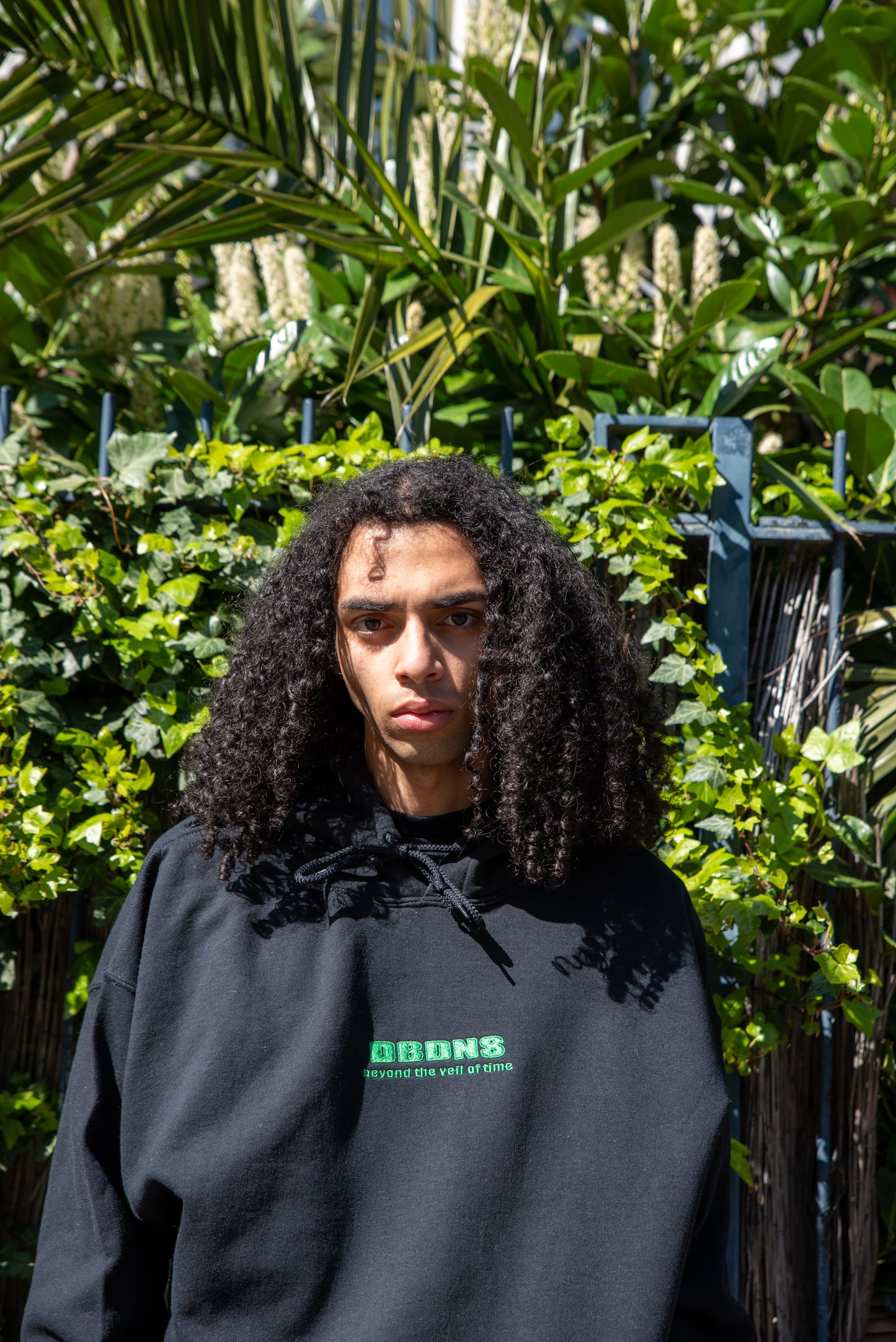 Hoodie in Black with Green Futuristic Logo Embroidery