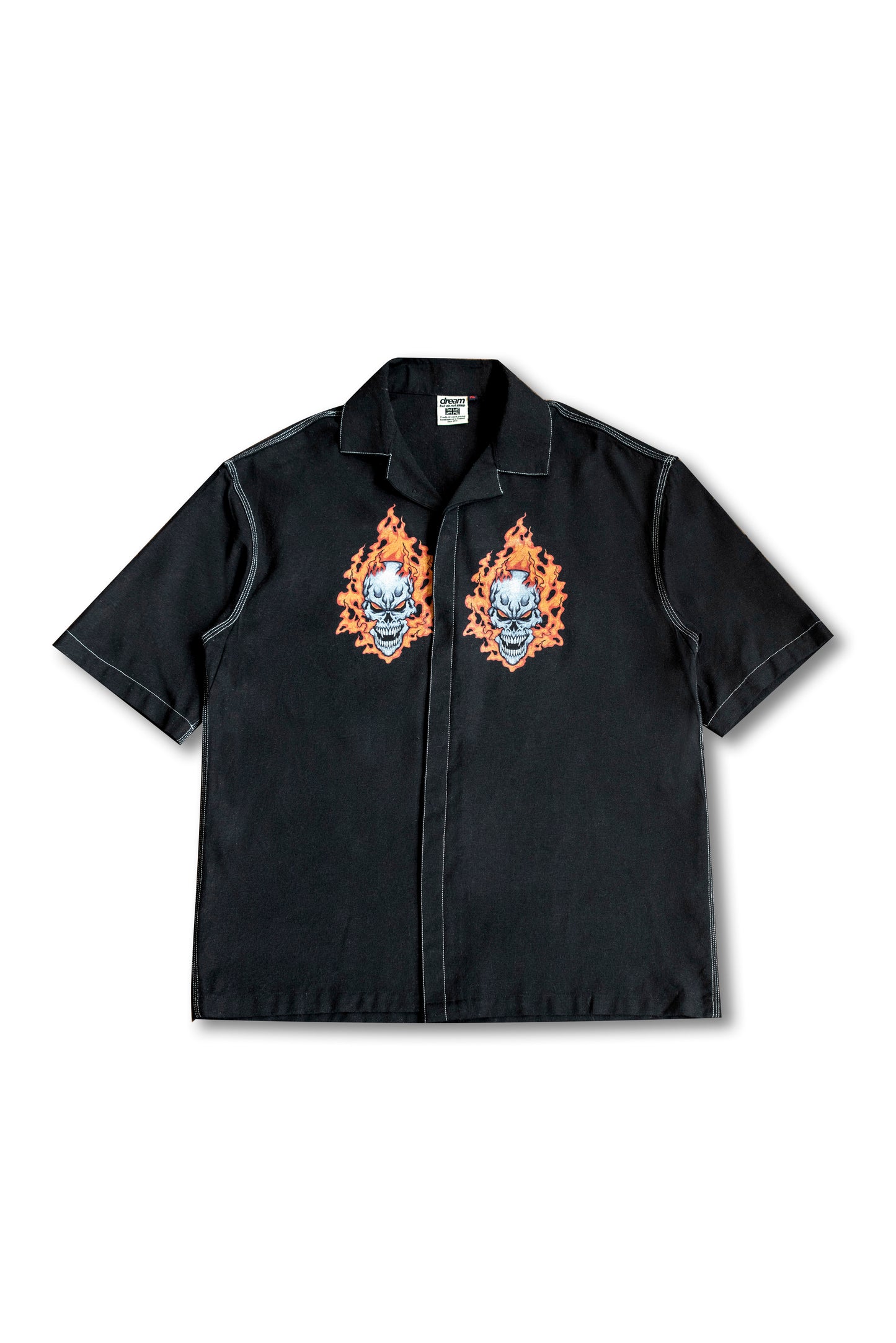 Recycled Cotton Fire Skull Cuban Collar Shirt