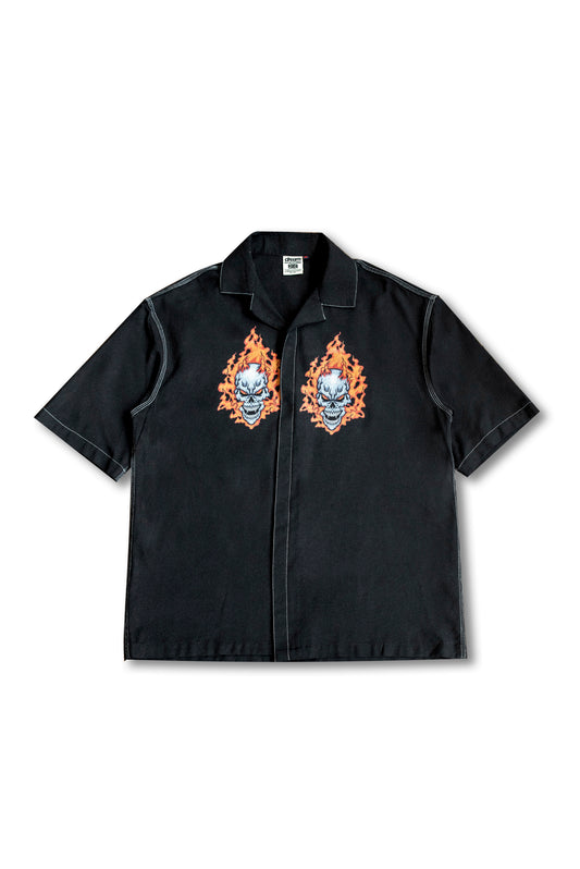 Recycled Cotton Fire Skull Cuban Collar Shirt
