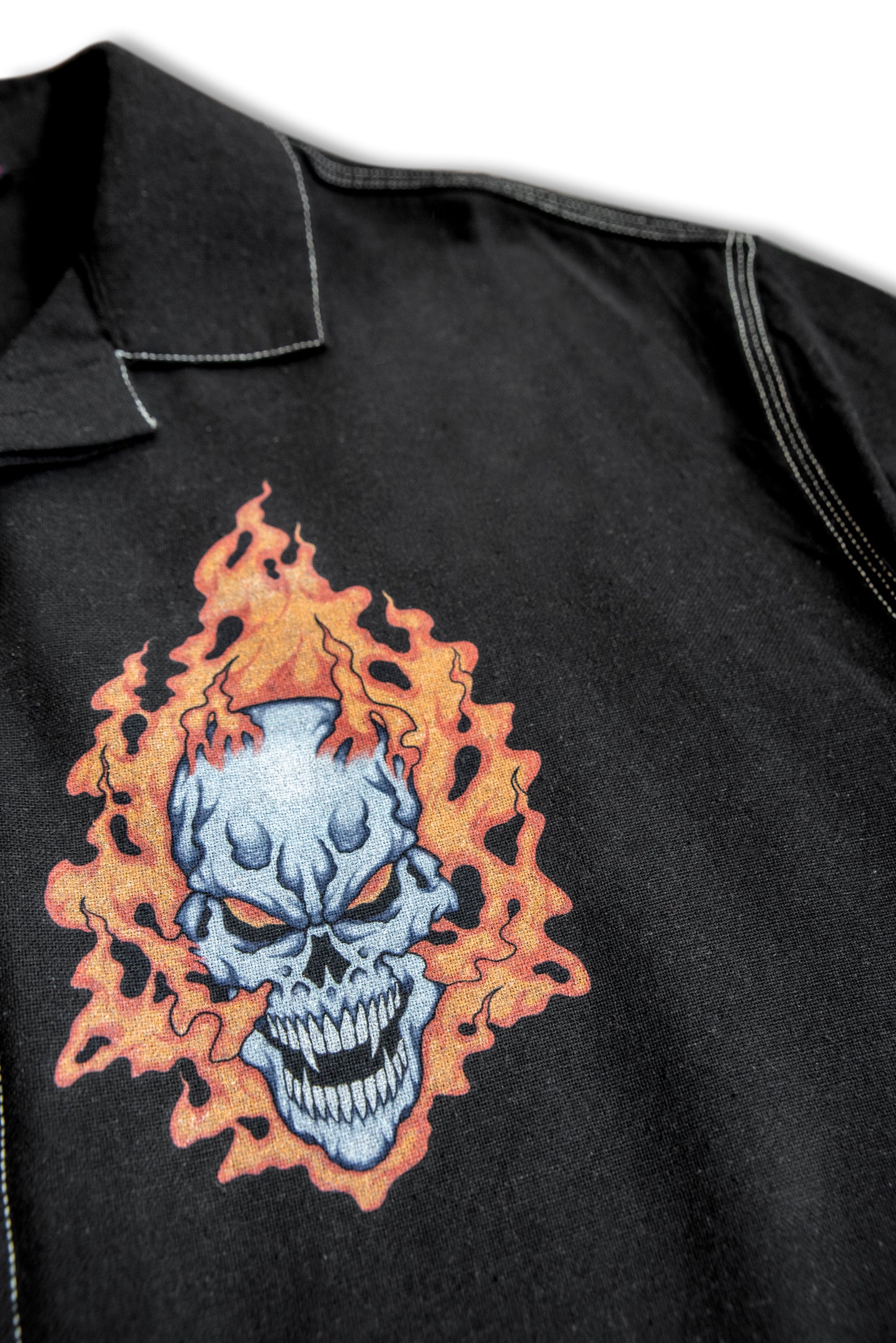 Recycled Cotton Fire Skull Cuban Collar Shirt