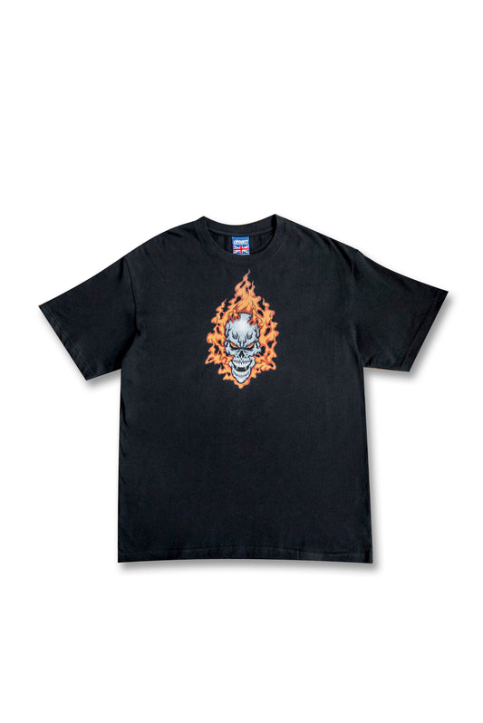 220gsm Heavyweight Black T-Shirt with Fire Skull Print