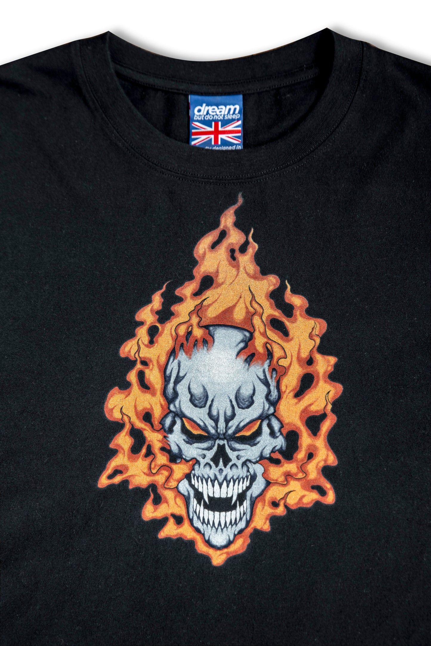 220gsm Heavyweight Black T-Shirt with Fire Skull Print
