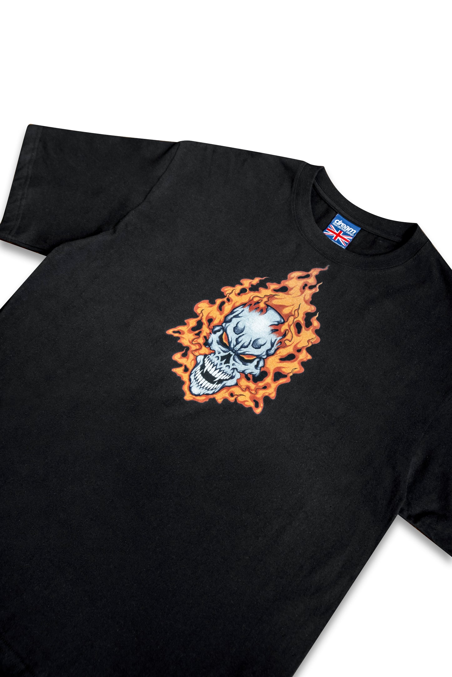 220gsm Heavyweight Black T-Shirt with Fire Skull Print