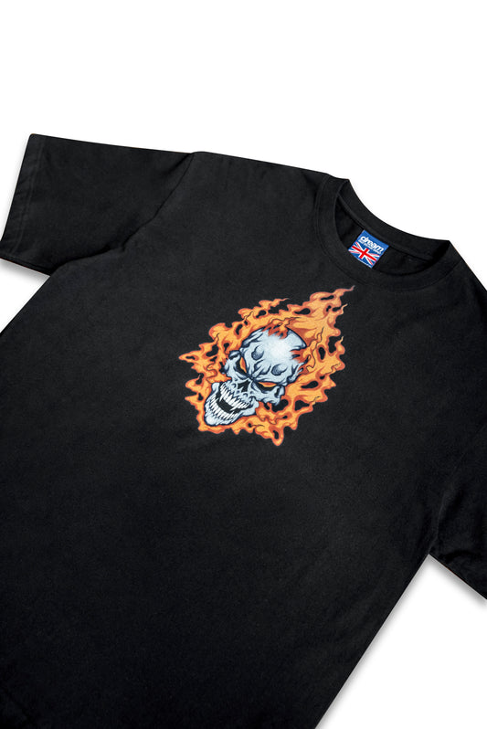 220gsm Heavyweight Black T-Shirt with Fire Skull Print