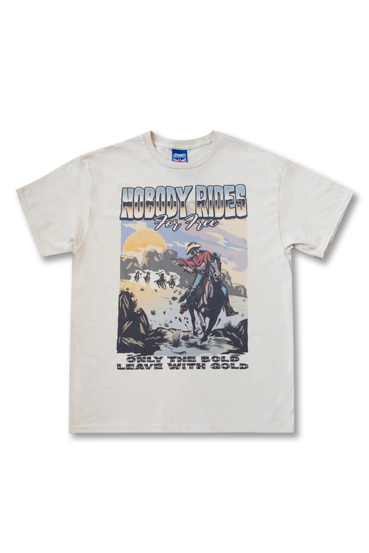 Short Sleeved T-Shirt in Sand with Cowboy Western Print