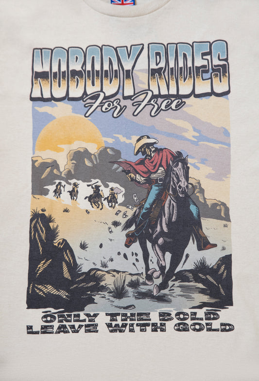 Short Sleeved T-Shirt in Sand with Cowboy Western Print