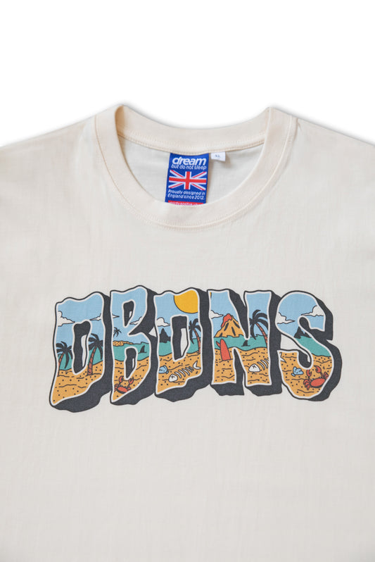 Premium Short Sleeved T-Shirt in Natural with Beach Logo Print
